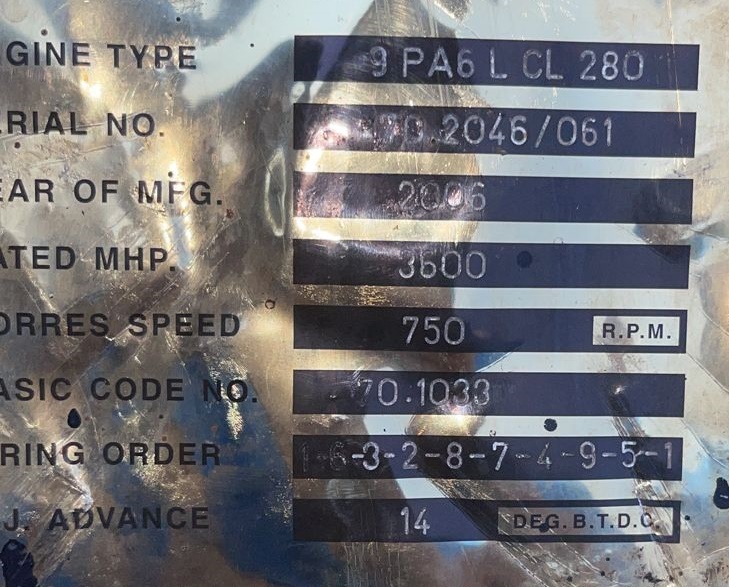 PIELSTICK 9PA6L CL 280 ENGINE MAJOR COMPONENT 3600 BHP 750 RPM YEAR