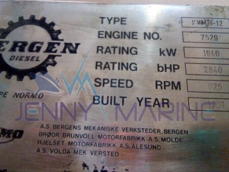 BERGEN DIESEL KVMB 12 MAIN ENGINE / 1940 KW / 2640 BHP / 825 RPM