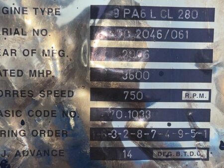 PIELSTICK 9PA6L CL 280 ENGINE MAJOR COMPONENT - 3600 BHP - 750 RPM YEAR 2006